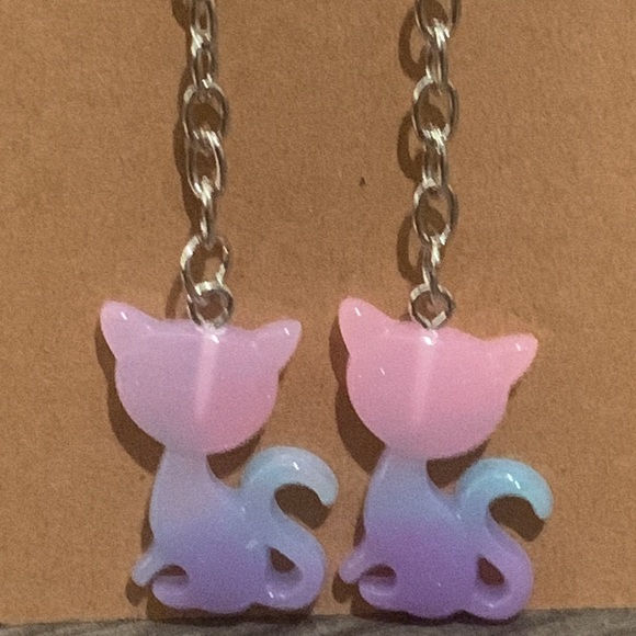 Jewelry - 2/$15 Cute Cat Dangle Earrings in Pink and Purple